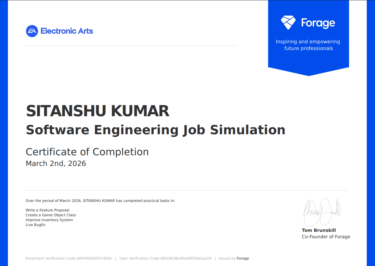 Electronic Arts Software Engineering Job Simulation