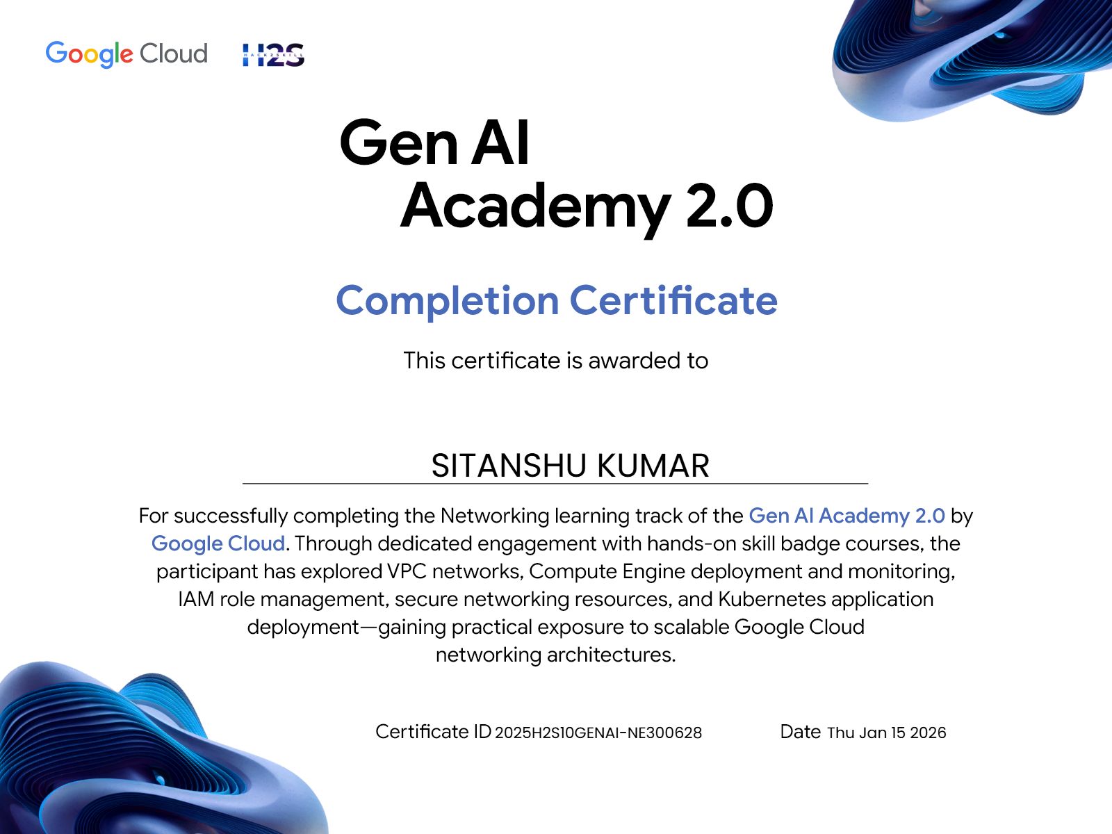 Gen AI Academy 2.0 — Networking Track