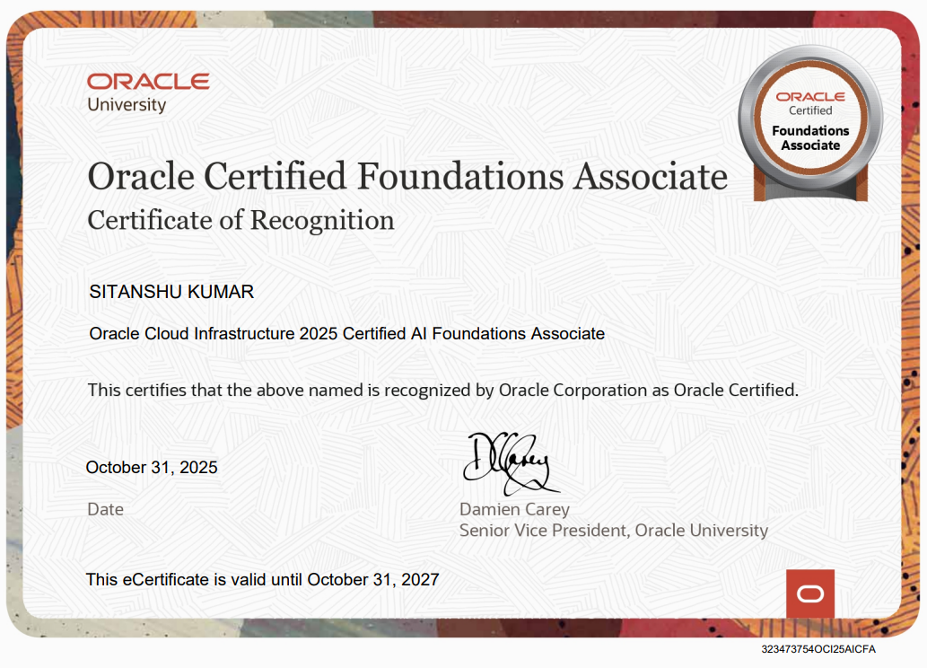 Oracle Cloud Infrastructure 2025 Certified AI Foundations Associate